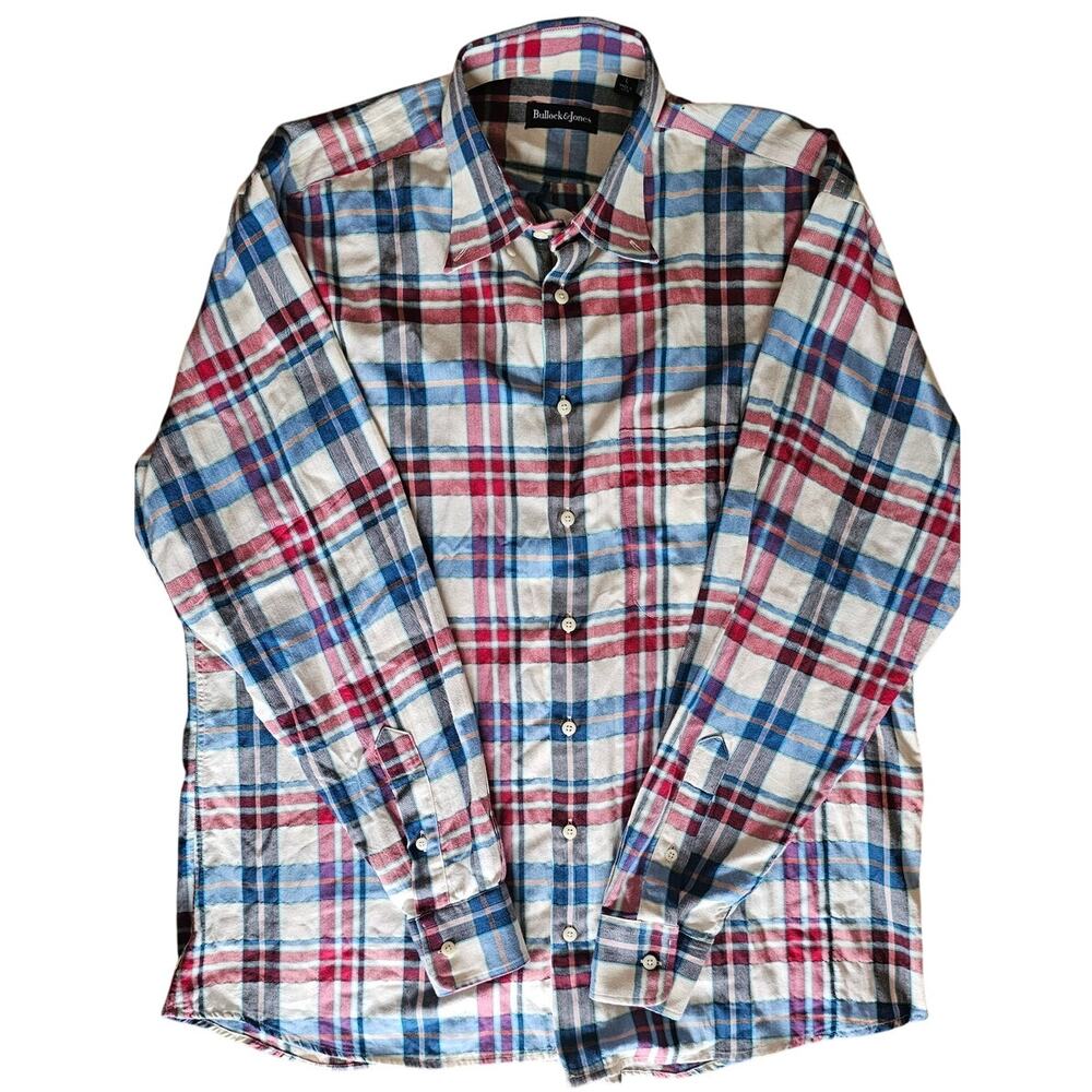 Bullock & Jones Plaid Button Up Long Sleeve Shirt 100% Imported Cotton, Sz L